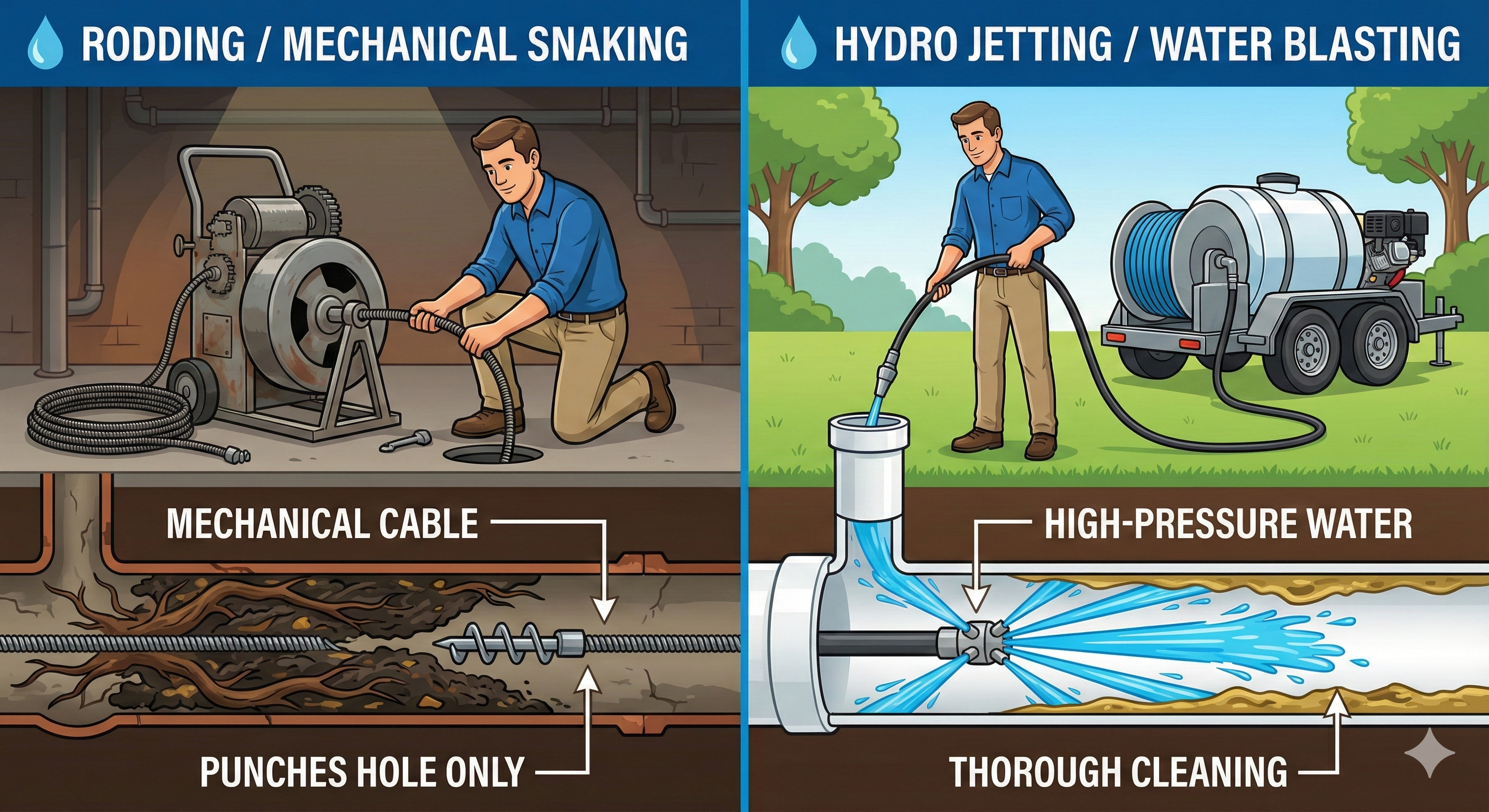 Professional rodding and hydro jetting drain cleaning services